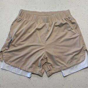 Men's Beige Layered Athletic Shorts